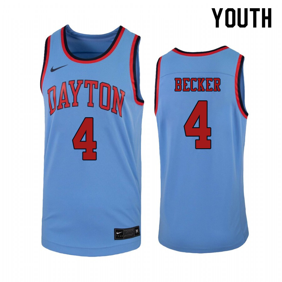 Youth #4 Jared Becker Dayton Flyers College Basketball Jerseys Sale-Light Blue